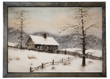 Snowy Cabin Wood Framed Print