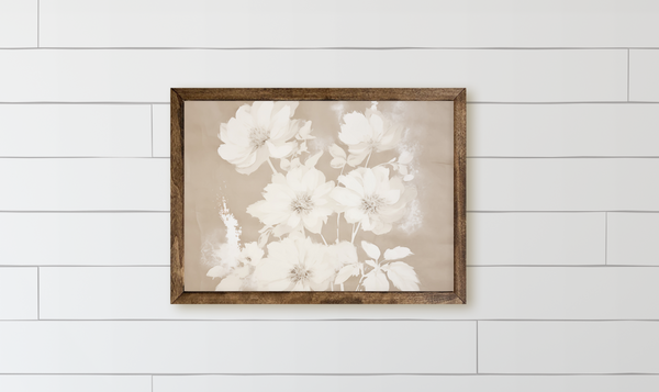 Cream Neutral Flowers Wood Framed Sign