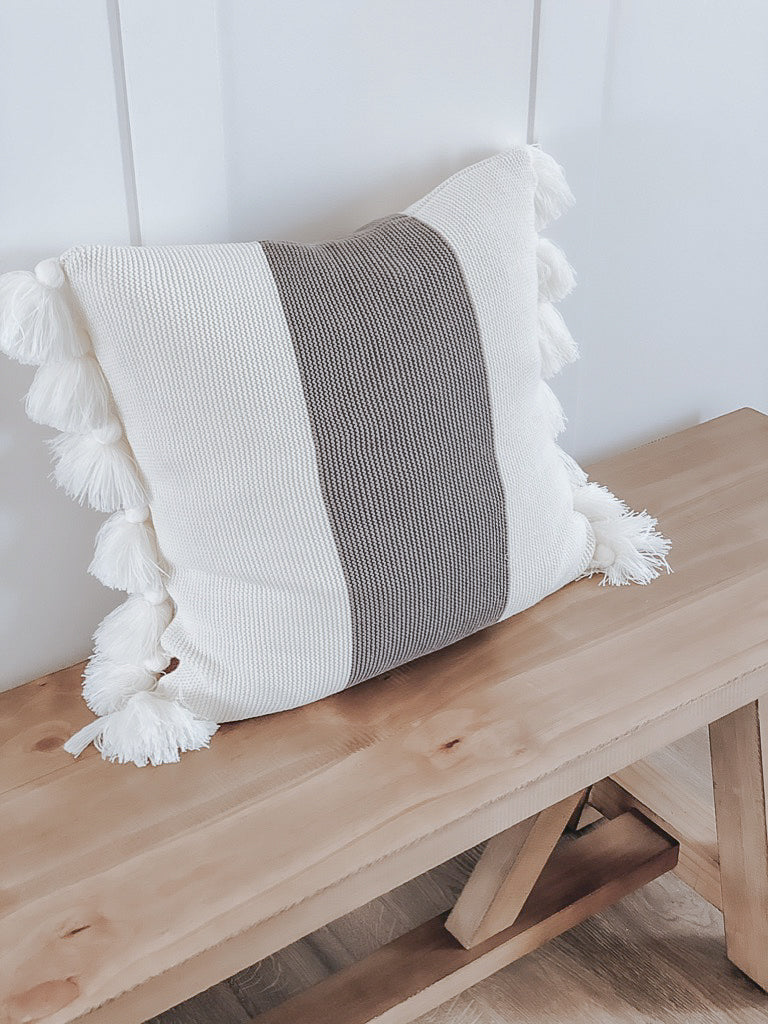Gray and Cream Tassel Pillow
