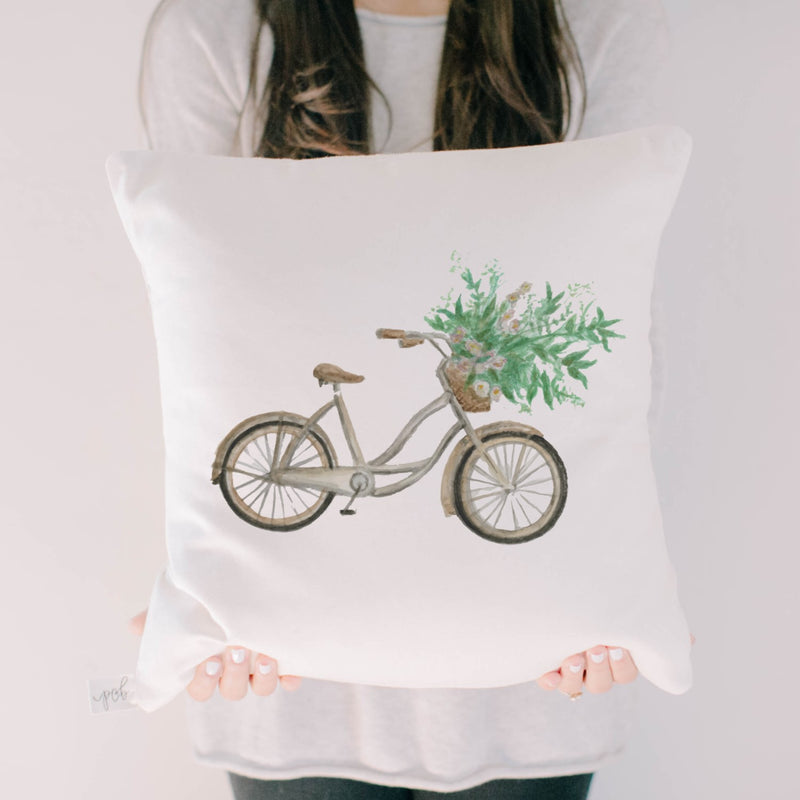 Floral Bike Watercolor Pillow