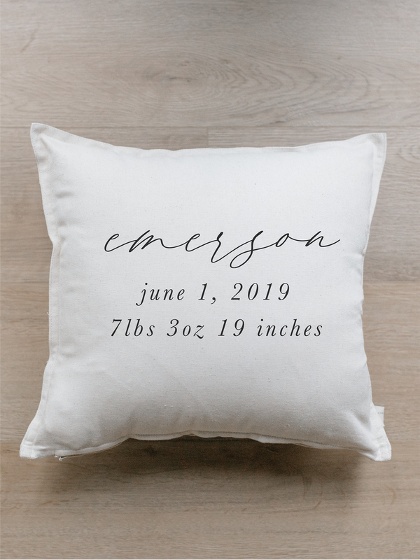 Personalized Birth Stats Calligraphy Pillow