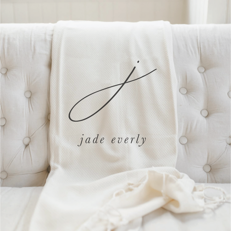 Personalized Calligraphy Initial Throw Blanket