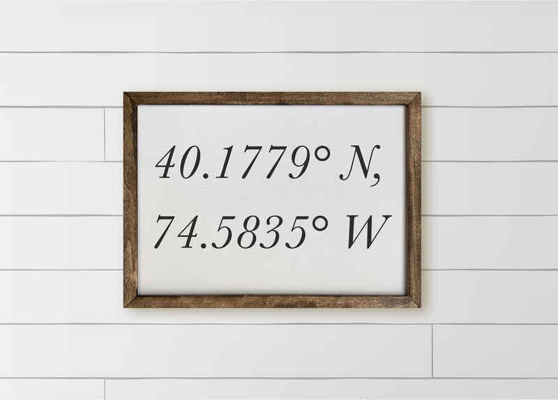 Personalized Coordinates Wood Framed Sign