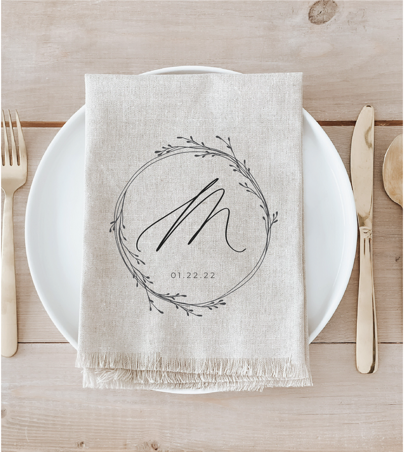 Personalized Initial and Date Wreath Napkin